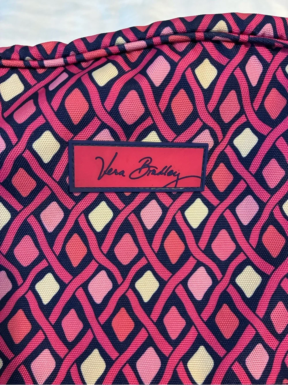 Vera Bradley Large Pink & Navy Geometric Backpack